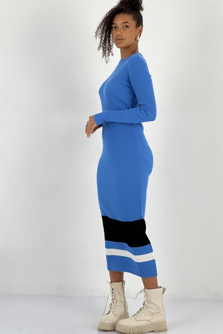 Blue Sheath Dress With Long Sleeves