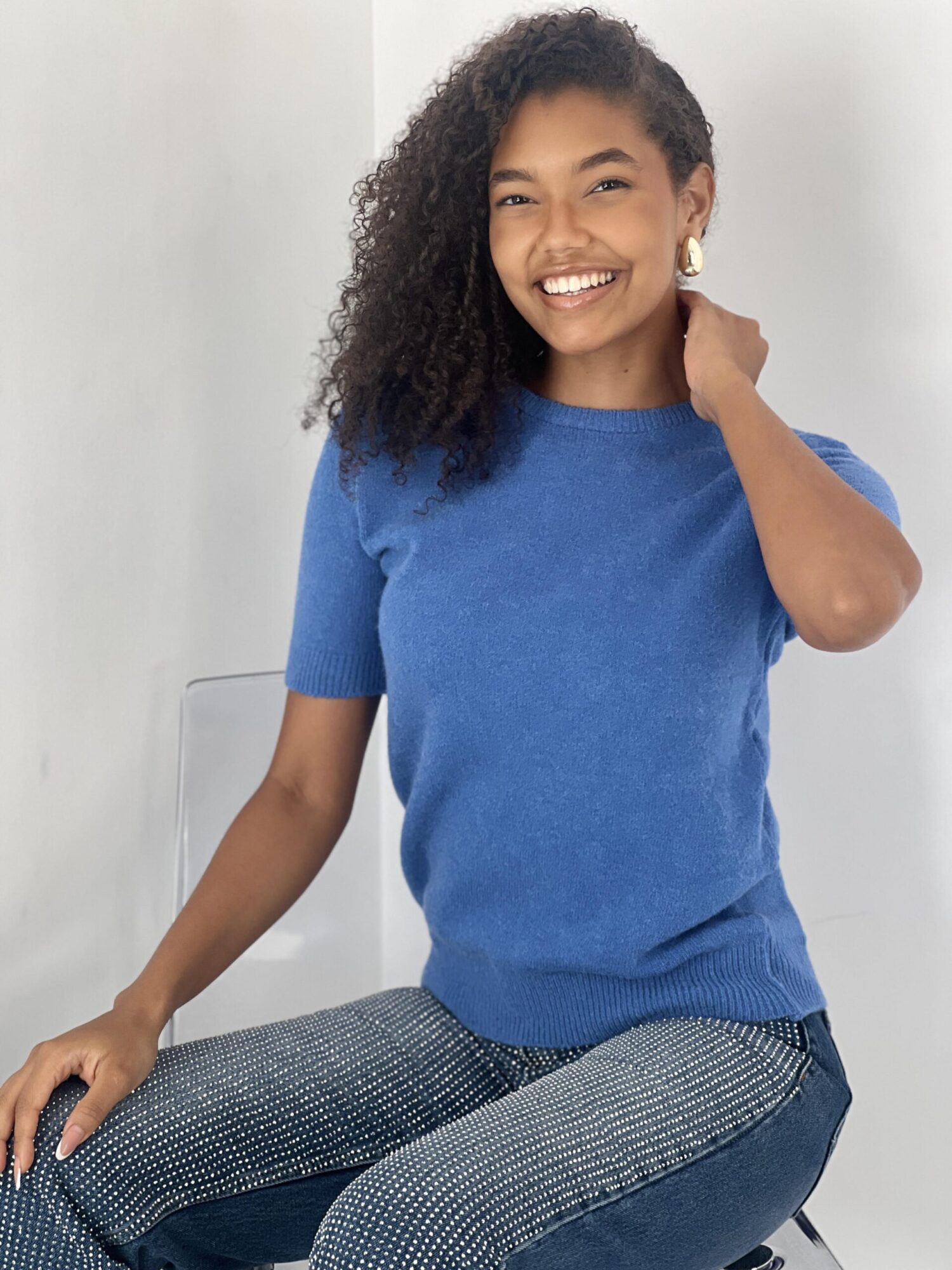 Blue Casual Elegant Tshirt - Brand: MISS POEM - Women & Kids, Baby Clothes Wholesale - Globality Store