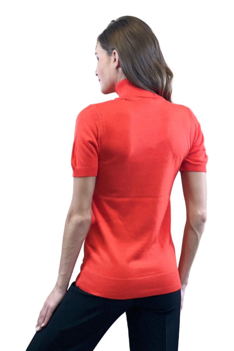 Red Sweater With Puff Half Sleeves And Turtle Neck