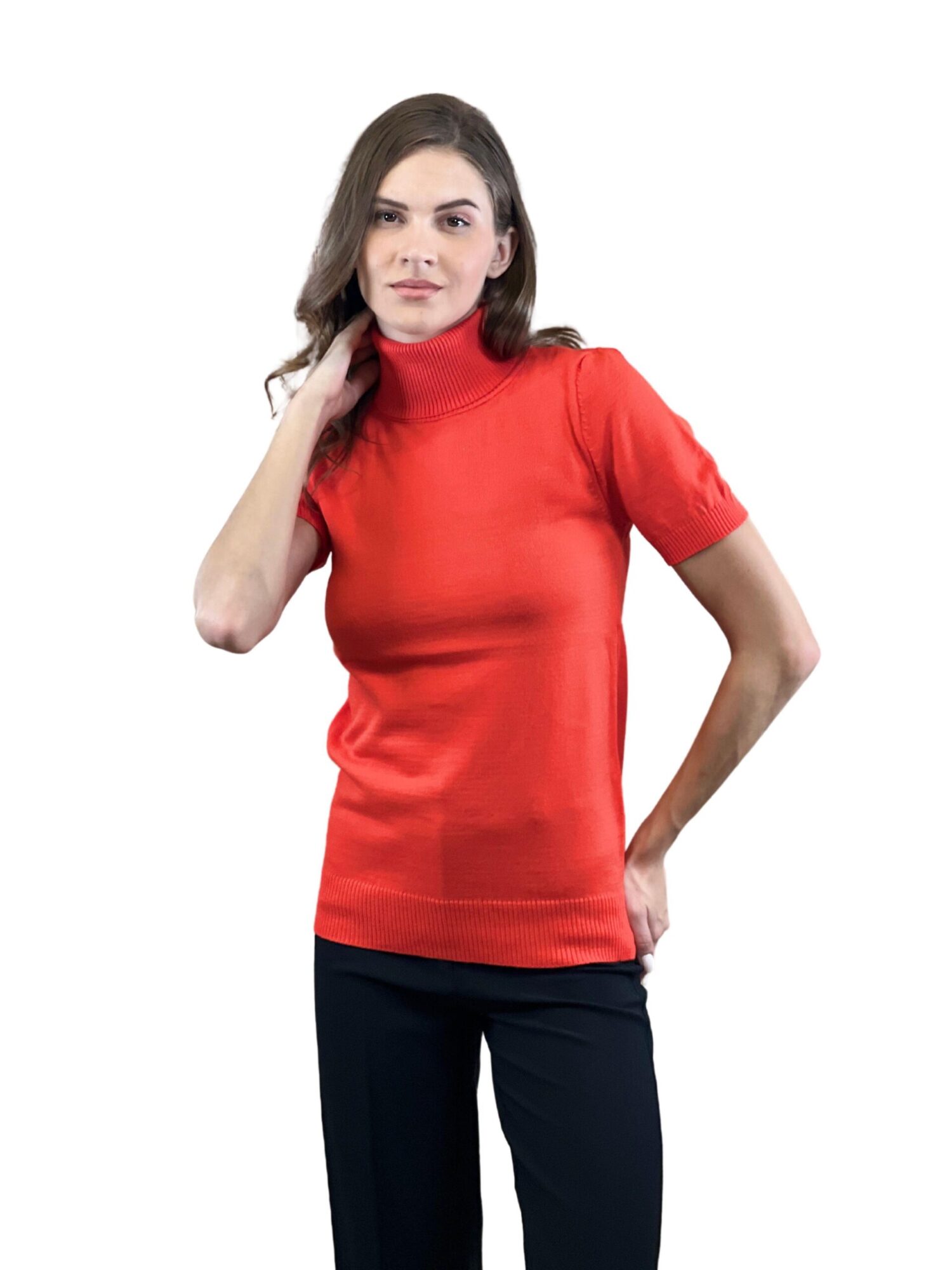 Red Sweater With Puff Half Sleeves And Turtle Neck - Brand: MISS POEM - Women & Kids, Baby Clothes Wholesale - Globality Store