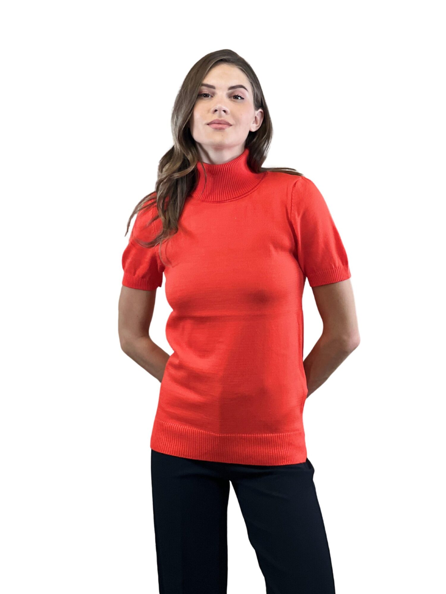 Red Sweater With Puff Half Sleeves And Turtle Neck - Brand: MISS POEM - Women & Kids, Baby Clothes Wholesale - Globality Store