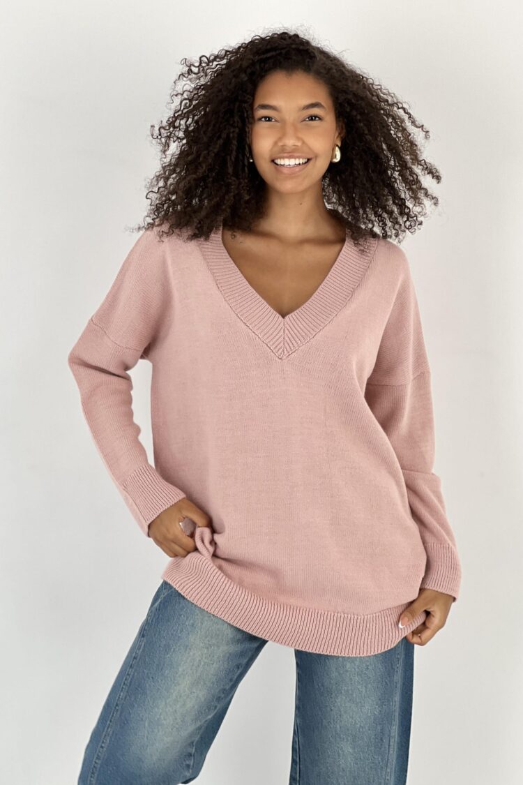 Pink Oversized Fit V-Neck Sweater With Long Sleeves - Brand: MISS POEM - Women & Kids, Baby Clothes Wholesale - Globality Store