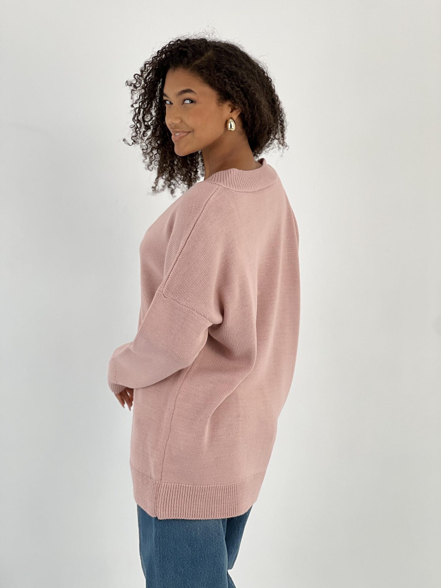 Pink Oversized Fit V-Neck Sweater With Long Sleeves - Brand: MISS POEM - Women & Kids, Baby Clothes Wholesale - Globality Store