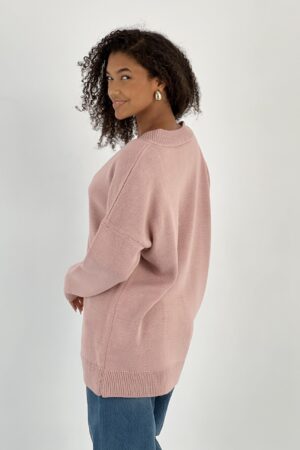 Pink Oversized Fit V-Neck Sweater With Long Sleeves - Brand: MISS POEM - Women & Kids, Baby Clothes Wholesale - Globality Store