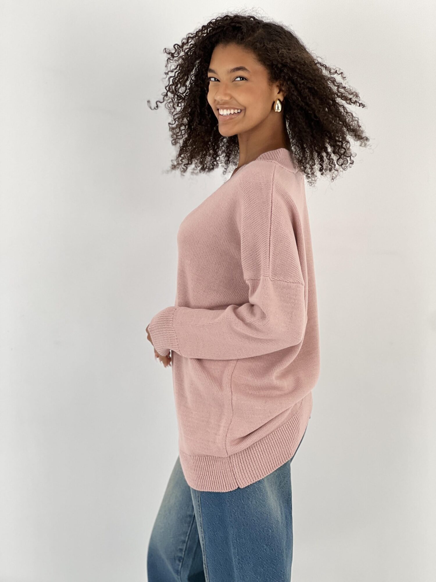 Pink Oversized Fit V-Neck Sweater With Long Sleeves - Brand: MISS POEM - Women & Kids, Baby Clothes Wholesale - Globality Store