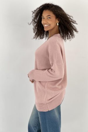 Pink Oversized Fit V-Neck Sweater With Long Sleeves - Brand: MISS POEM - Women & Kids, Baby Clothes Wholesale - Globality Store