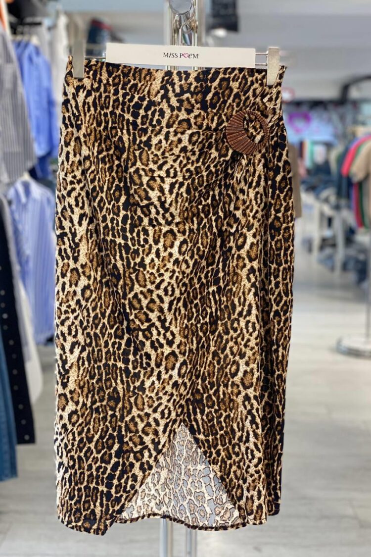 Brown Leopard Print Wrap Midi Skirt - Brand: MISS POEM - Women & Kids, Baby Clothes Wholesale - Globality Store