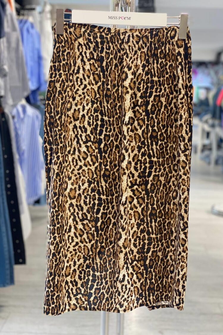 Brown Leopard Print Wrap Midi Skirt