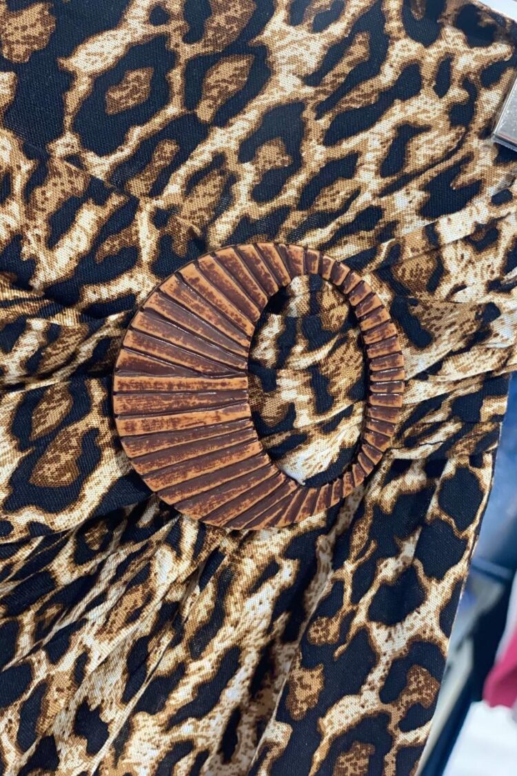 Brown Leopard Print Wrap Midi Skirt