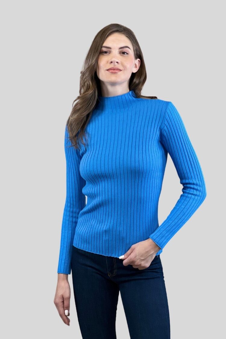 Striped Slim Fit Sweater With High Neck