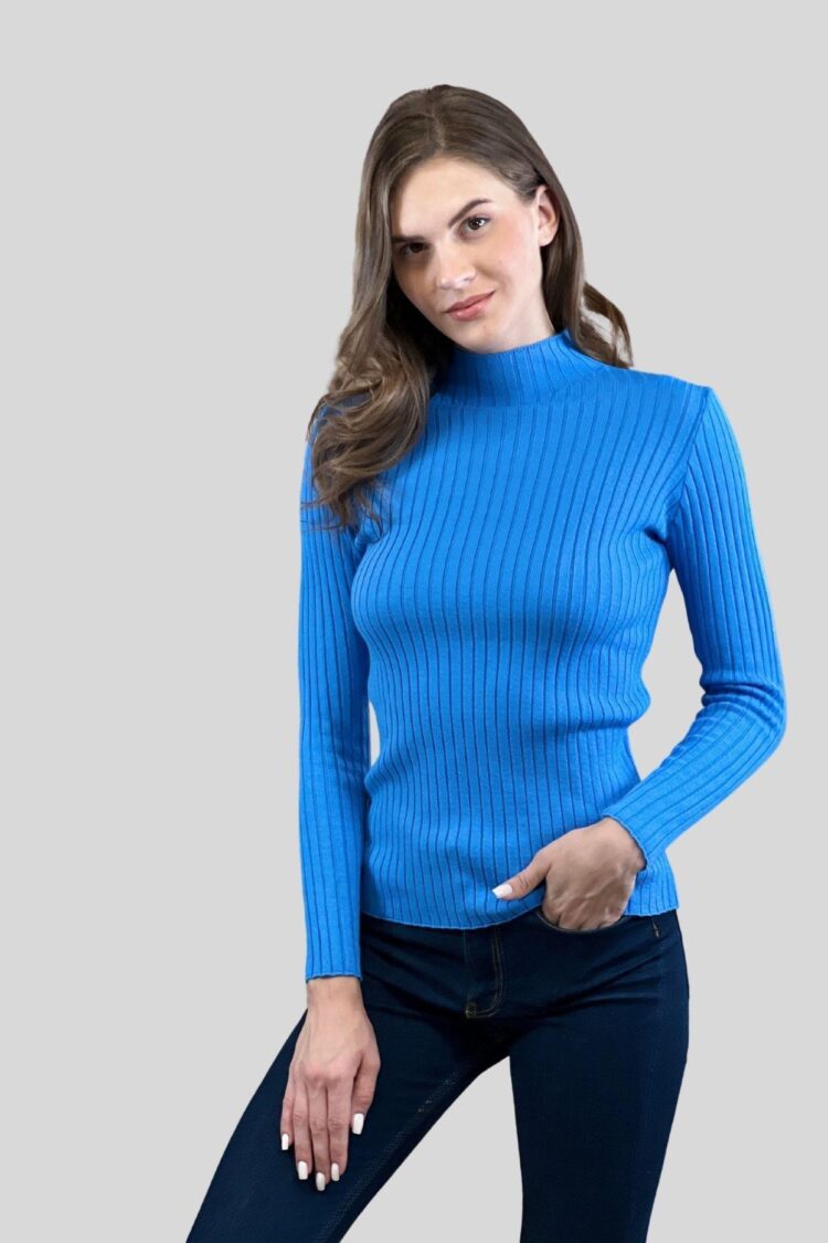 Striped Slim Fit Sweater With High Neck