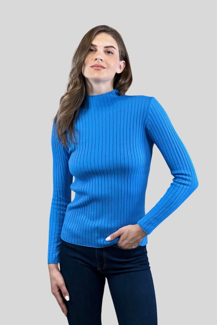 Striped Slim Fit Sweater With High Neck