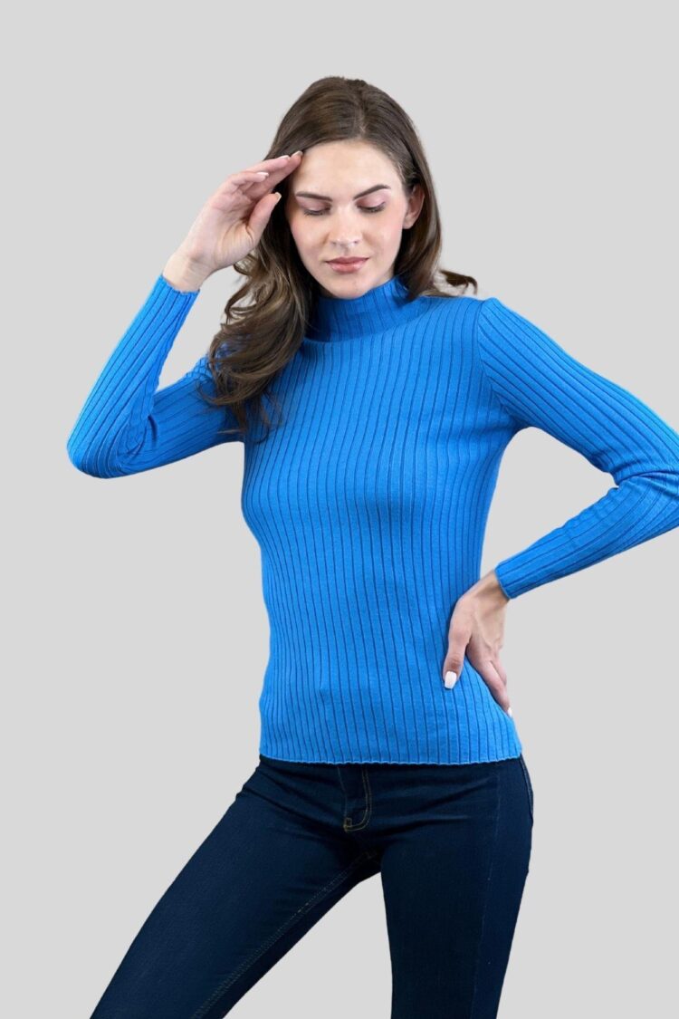 Striped Slim Fit Sweater With High Neck