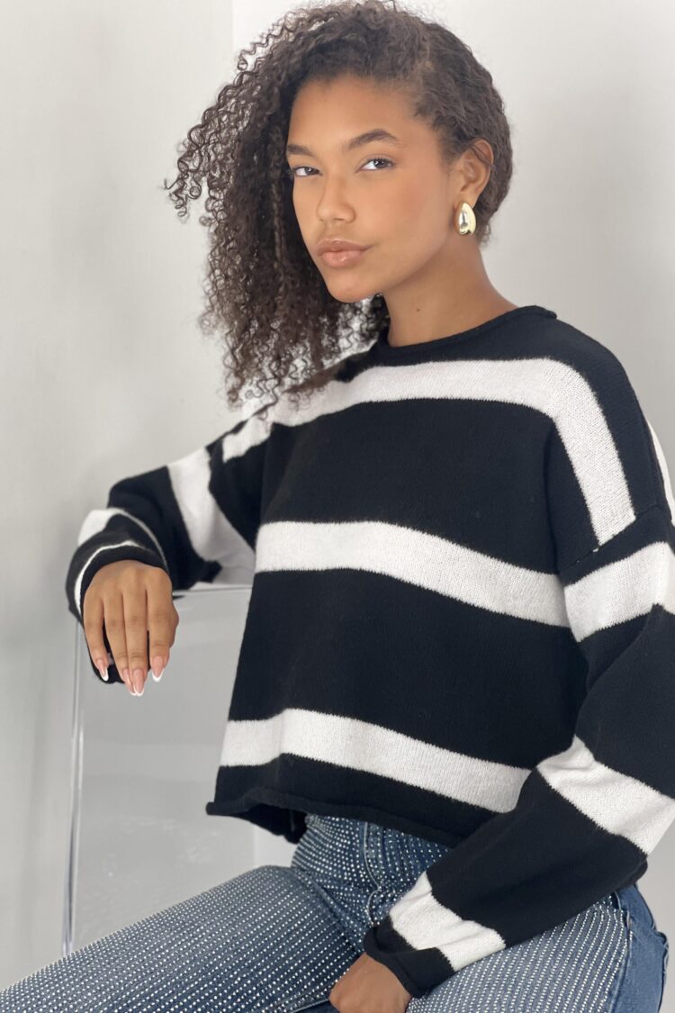 Black Striped Oversized Fit Sweater