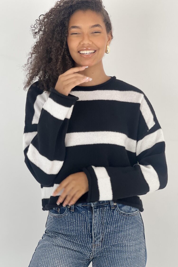 Black Striped Oversized Fit Sweater