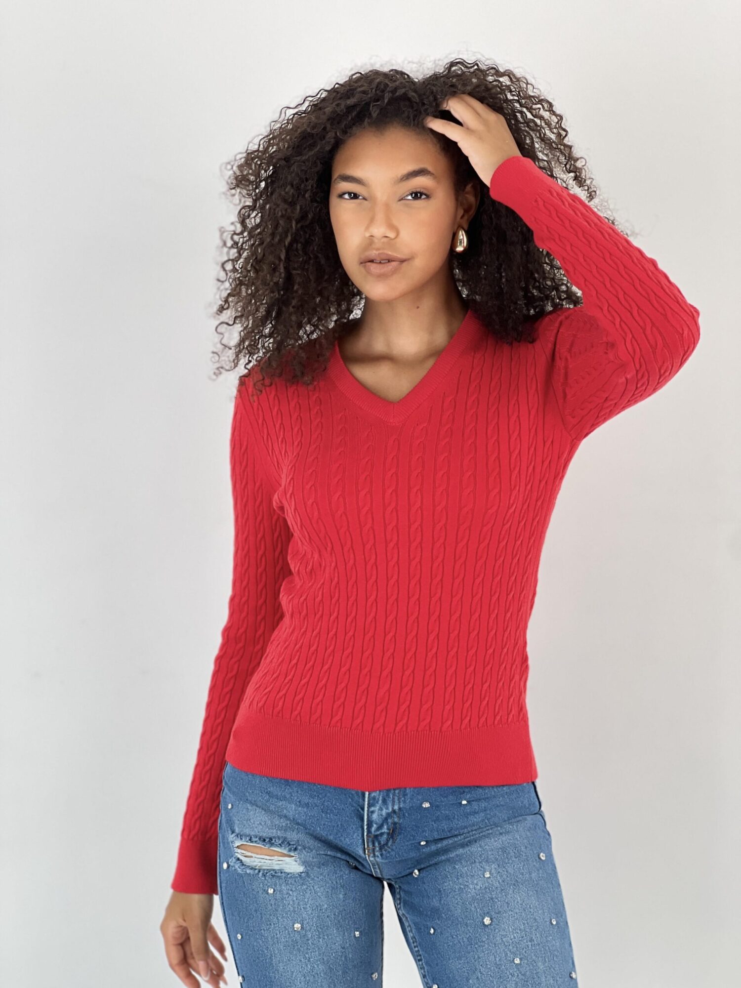 Red Casual Preppy Plaid V-Neck Sweater - Brand: MISS POEM - Women & Kids, Baby Clothes Wholesale - Globality Store