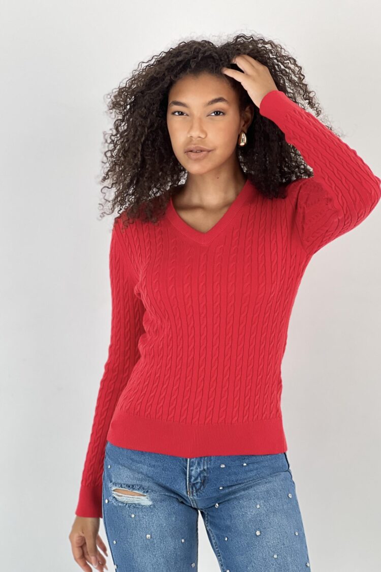 Red Casual Preppy Plaid V-Neck Sweater - Brand: MISS POEM - Women & Kids, Baby Clothes Wholesale - Globality Store
