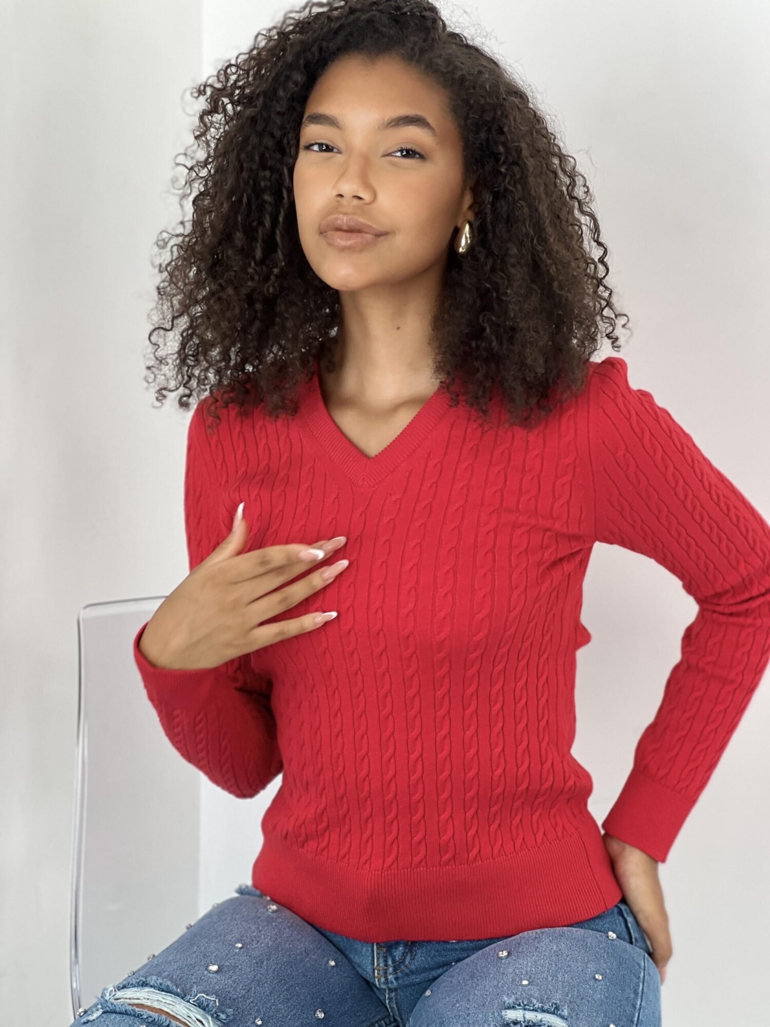 Red Casual Preppy Plaid V-Neck Sweater - Brand: MISS POEM - Women & Kids, Baby Clothes Wholesale - Globality Store