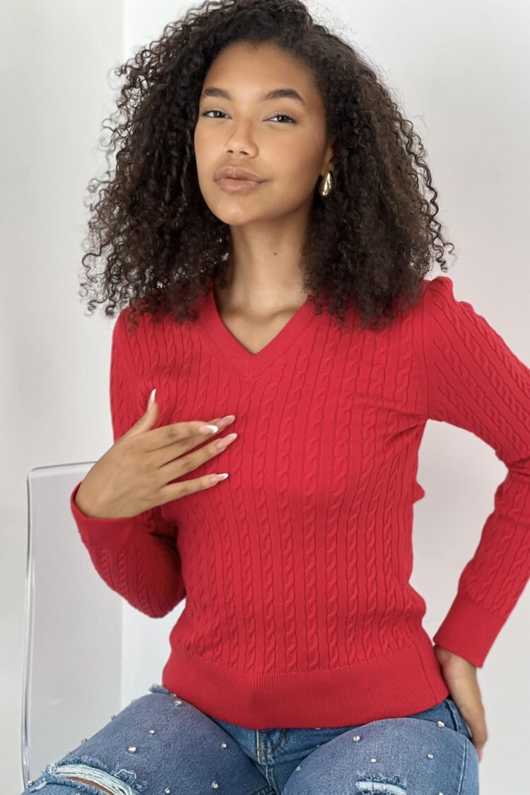 Red Casual Preppy Plaid V-Neck Sweater
