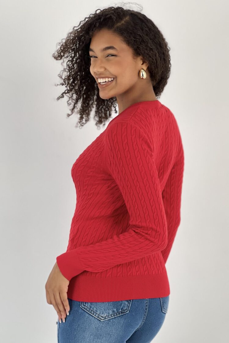 Red Casual Preppy Plaid V-Neck Sweater