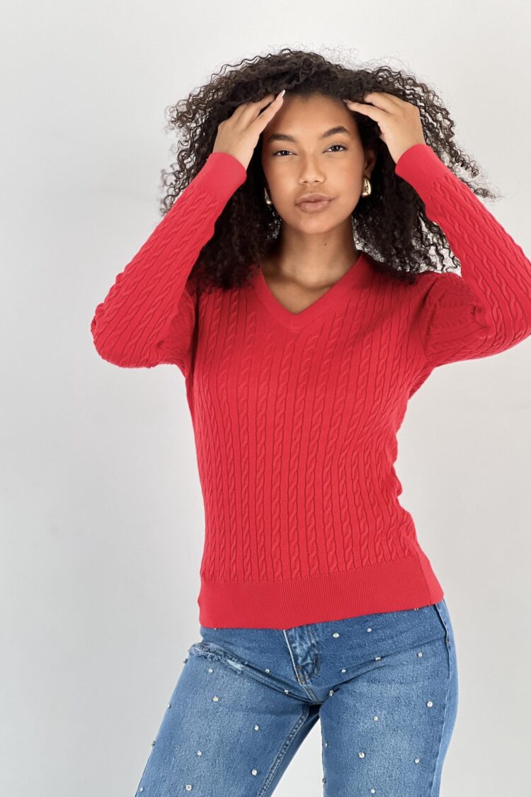 Red Casual Preppy Plaid V-Neck Sweater