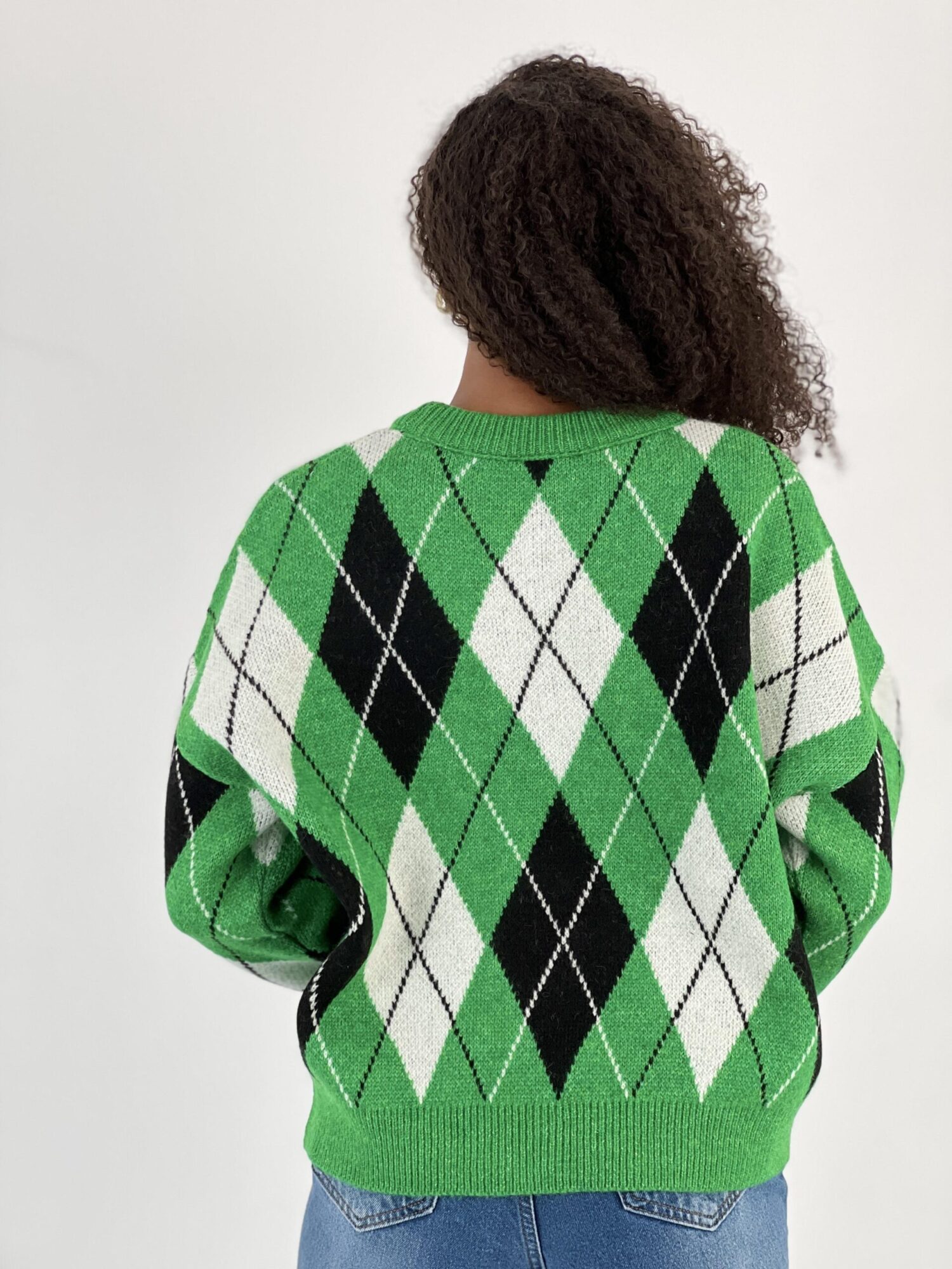 Green Argyle Oversized Fit Sweater - Brand: MISS POEM - Women & Kids, Baby Clothes Wholesale - Globality Store