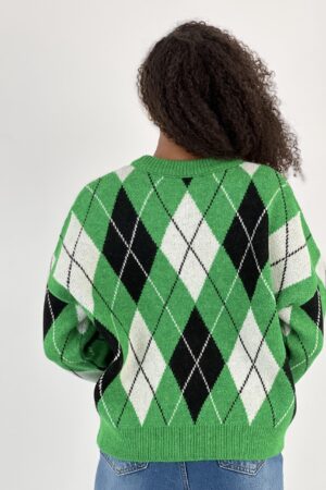 Green Argyle Oversized Fit Sweater - Brand: MISS POEM - Women & Kids, Baby Clothes Wholesale - Globality Store