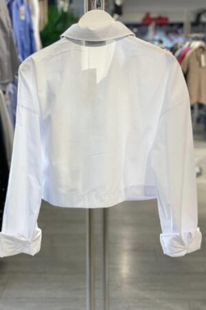White Casual Oversized Crop Shirt With Notched Neck - Brand: MISS POEM - Women & Kids, Baby Clothes Wholesale - Globality Store