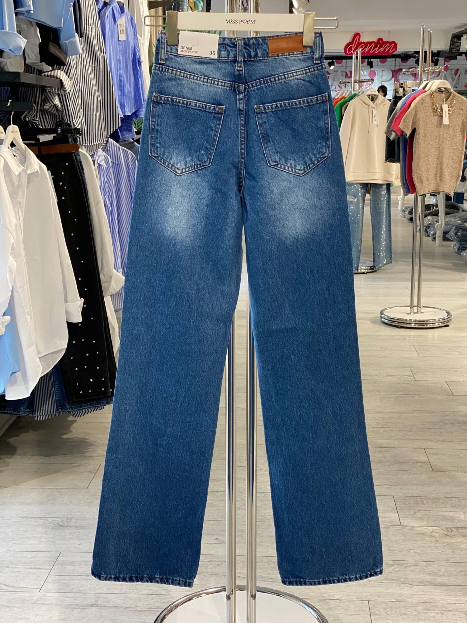 Blue Mom Jeans With Buttoned Closure And Straight Leg - Brand: MISS POEM - Women & Kids, Baby Clothes Wholesale - Globality Store