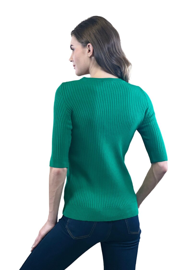 Striped Slim Fit Sweater With Half Sleeves