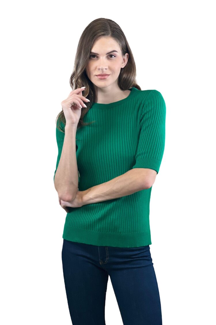 Striped Slim Fit Sweater With Half Sleeves