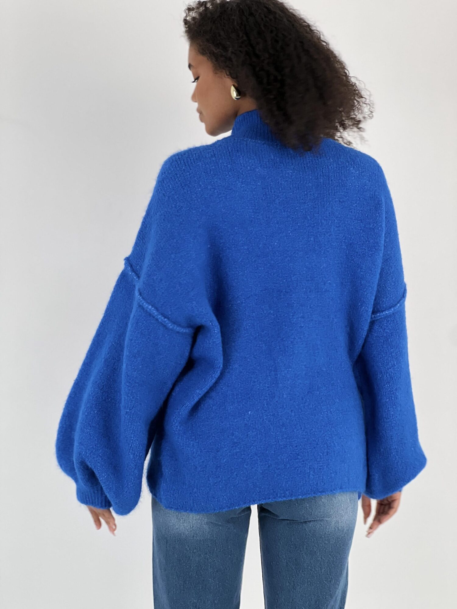 Blue Oversized Fit Sweater With High Neck - Brand: MISS POEM - Women & Kids, Baby Clothes Wholesale - Globality Store