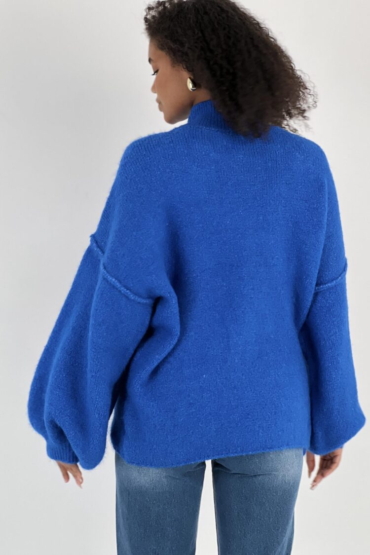 Blue Oversized Fit Sweater With High Neck