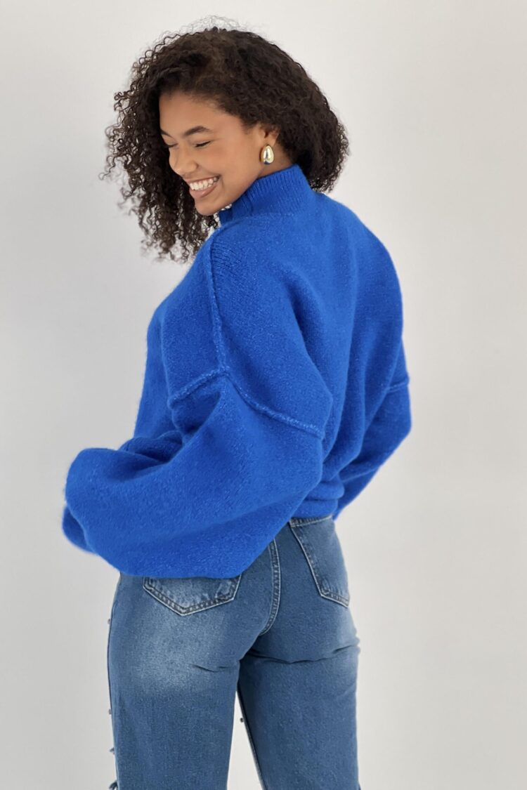 Blue Oversized Fit Sweater With High Neck