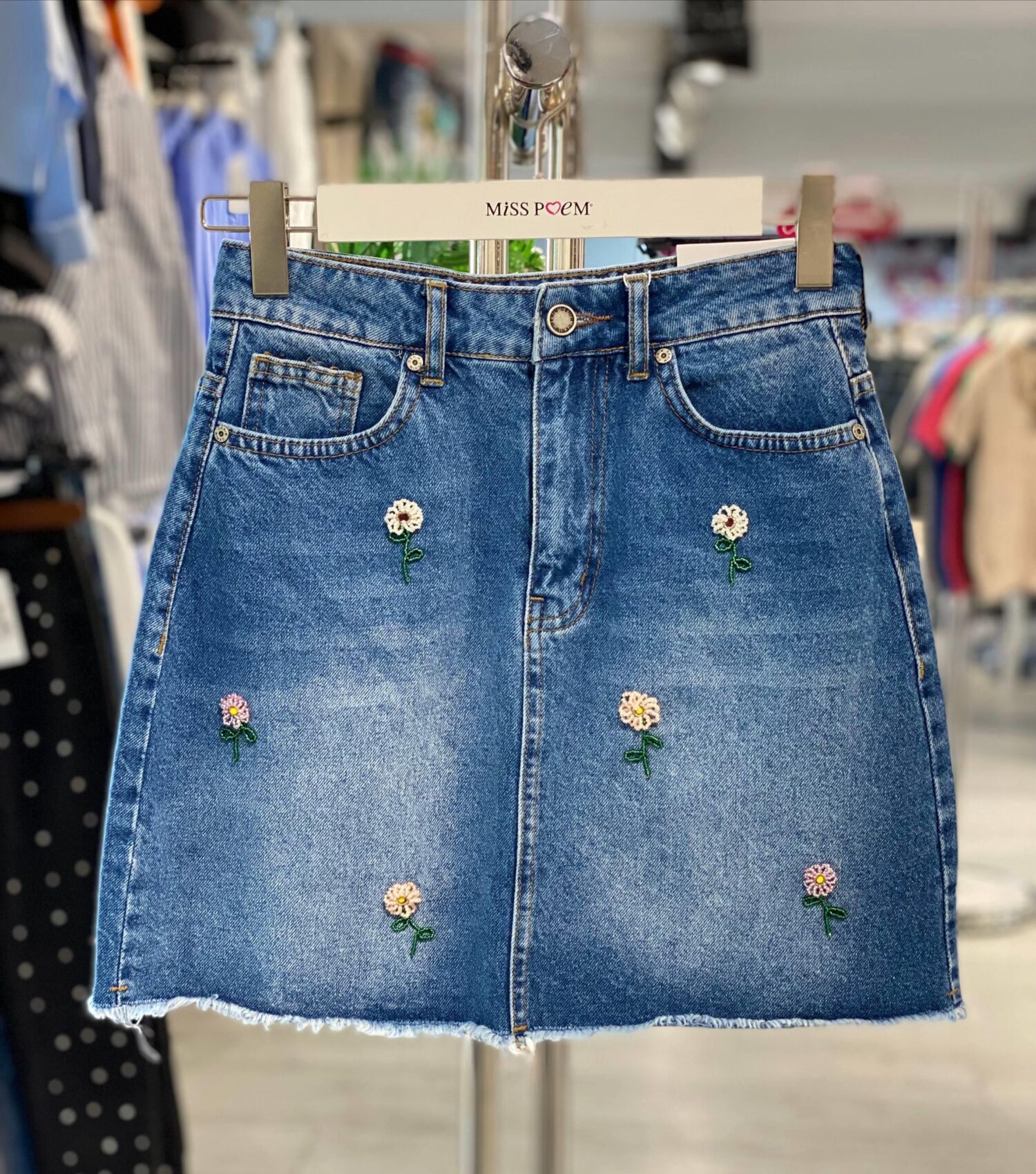 Blue A-Line Mini Skirt With Buttoned Closure - Brand: MISS POEM - Women & Kids, Baby Clothes Wholesale - Globality Store