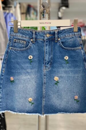 Blue A-Line Mini Skirt With Buttoned Closure - Brand: MISS POEM - Women & Kids, Baby Clothes Wholesale - Globality Store