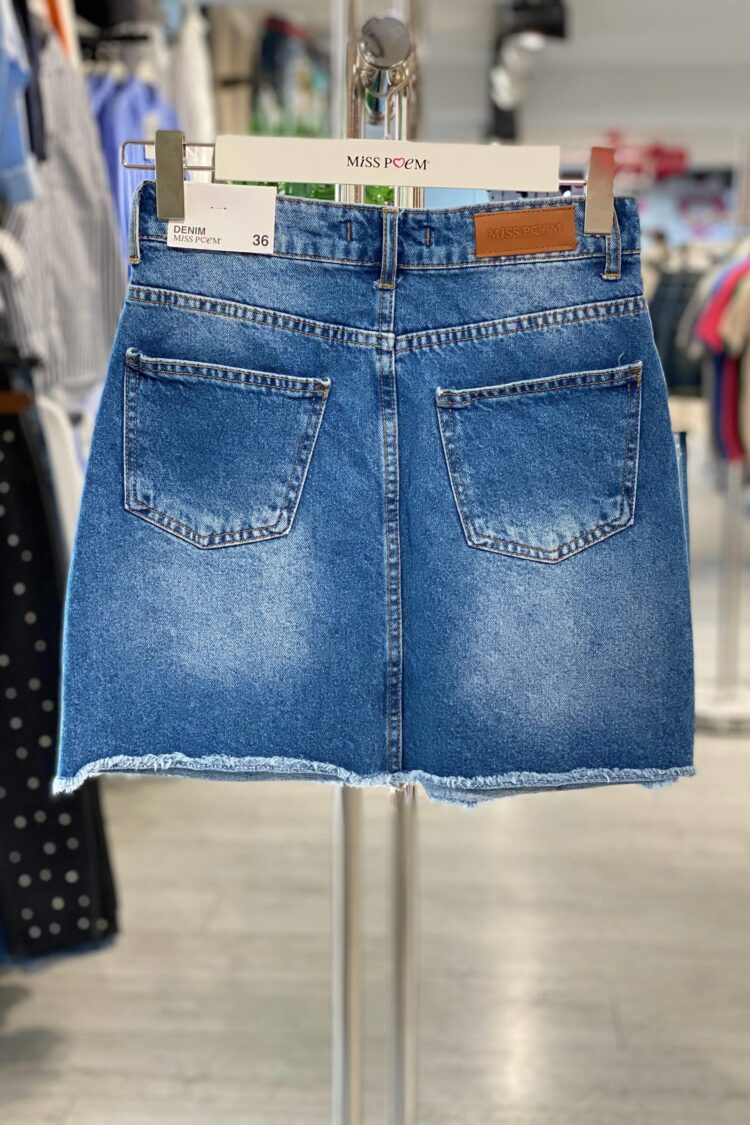 Blue A-Line Mini Skirt With Buttoned Closure