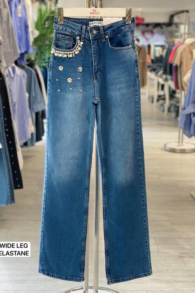 Blue Mom Jeans High Waist Wide Leg Buttoned - Brand: MISS POEM - Women & Kids, Baby Clothes Wholesale - Globality Store