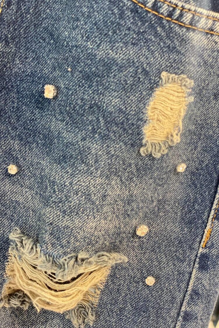 Blue Mom Jeans With Bleached Patch Pockets