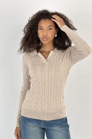 Beige Sweater Slim Fit Plaid Long Sleeve - Brand: MISS POEM - Women & Kids, Baby Clothes Wholesale - Globality Store