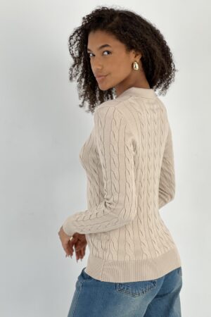 Beige Sweater Slim Fit Plaid Long Sleeve - Brand: MISS POEM - Women & Kids, Baby Clothes Wholesale - Globality Store