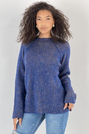 Blue Striped Raglan Sleeve Sweater - Brand: MISS POEM - Women & Kids, Baby Clothes Wholesale - Globality Store