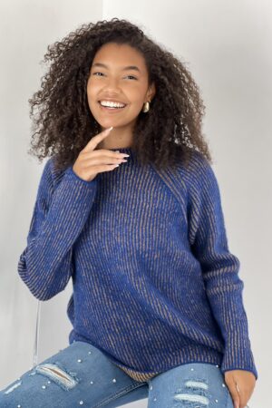 Blue Striped Raglan Sleeve Sweater - Brand: MISS POEM - Women & Kids, Baby Clothes Wholesale - Globality Store