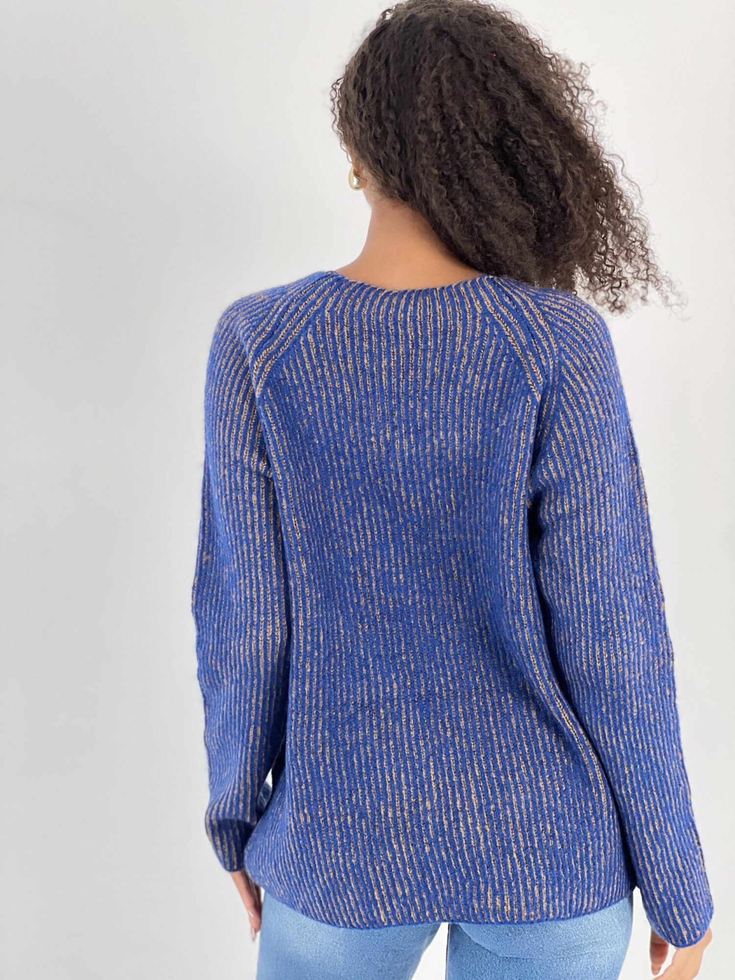 Blue Striped Raglan Sleeve Sweater - Brand: MISS POEM - Women & Kids, Baby Clothes Wholesale - Globality Store