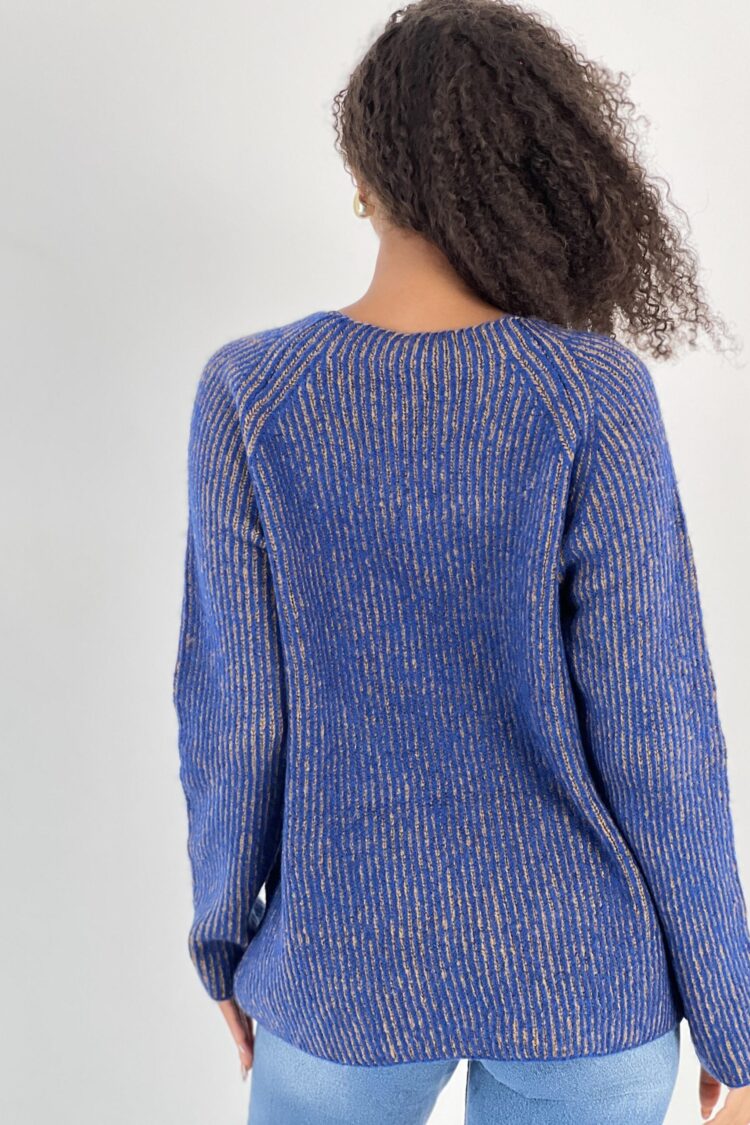 Blue Striped Raglan Sleeve Sweater