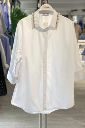White Elegant Polo Neck Blouse With 3/4 Sleeves - Brand: MISS POEM - Women & Kids, Baby Clothes Wholesale - Globality Store