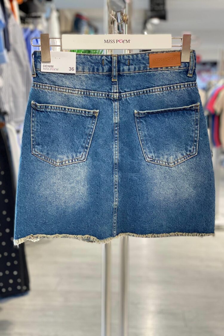 Blue A-Line Mini Skirt With Buttoned Closure - Brand: MISS POEM - Women & Kids, Baby Clothes Wholesale - Globality Store