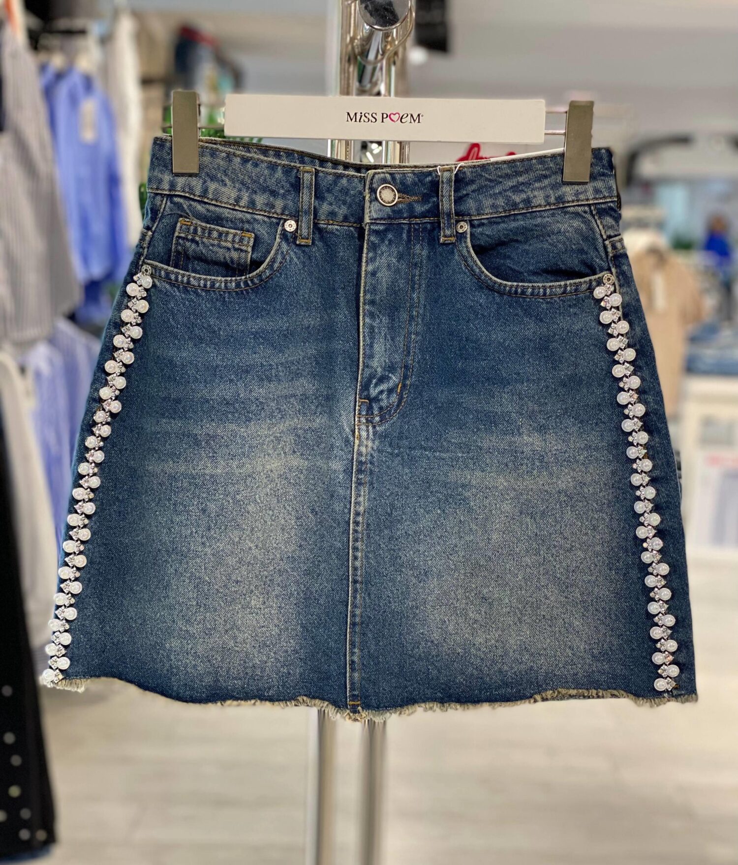 Blue A-Line Mini Skirt With Buttoned Closure - Brand: MISS POEM - Women & Kids, Baby Clothes Wholesale - Globality Store