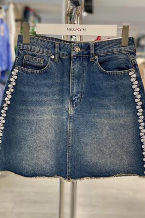 Blue A-Line Mini Skirt With Buttoned Closure - Brand: MISS POEM - Women & Kids, Baby Clothes Wholesale - Globality Store