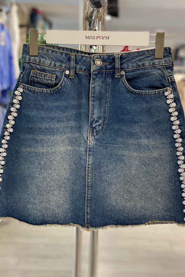 Blue A-Line Mini Skirt With Buttoned Closure